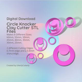 circle knocker clay cutter - geometric stl digital file download- 8 sizes 2 versions cookie earring polymer embossed hexagon utterlycutterly utterly cutterly fondant organic shape indie fashion 3d print model - Mito3D