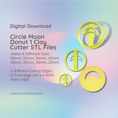 circle moon donut 1 clay cutter - stl digital file download- 8 sizes 2 versions earring polymer geometric embossed hexagon utterlycutterly utterly cutterly cookie fondant organic shape indie 3d print model - Mito3D