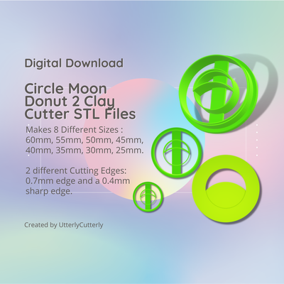 circle moon donut 2 clay cutter - stl digital file download- 8 sizes versions earring polymer geometric embossed hexagon utterlycutterly utterly cutterly cookie fondant organic shape indie 3d print model - Mito3D