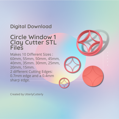 circle window 1 clay cutter - stl digital file download- 10 sizes 2 versions earring polymer geometric embossed hexagon utterlycutterly utterly cutterly cookie fondant organic shape indie flower 3d print model - Mito3D