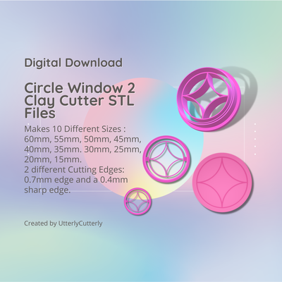 circle window 2 clay cutter - stl digital file download- 10 sizes versions earring polymer geometric embossed hexagon utterlycutterly utterly cutterly cookie fondant organic shape indie flower 3d print model - Mito3D