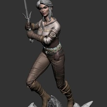 ciri niña brujo espada acción pose figurilla estatua lucha guerra geralt 3d print model - Mito3D