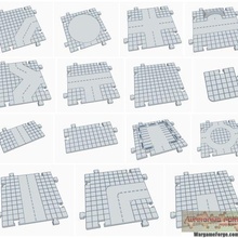 city block street tile set 15 stl tiles game 40k epic terrain warhammer urban 6mm battletech 8mm citytech 3d print model - Mito3D