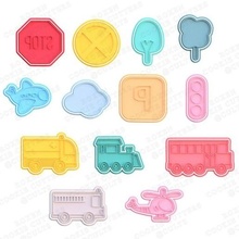 city cookie cutter set 13 stamp cookies cook home cithen cutters train bus school car cloud badge forest wood traffic lights 3d print model - Mito3D