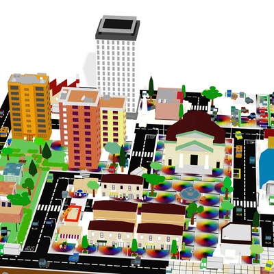 kent manzara ev bina araba sakinler oda sokaklar sokak kasaba insanlar ağaç çit çimen 3d print model - Mito3D