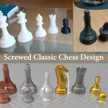 classic chess design screwed game rook queen knob knight king echecs set pieces pawn bishop 3d print model - Mito3D