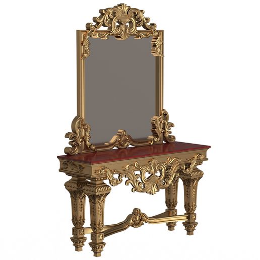 classique console table miroir 01 architecture sculpté décor décoration ornement baroque bois 3dmodel cnc ornemental meubles intérieur 3D print model - Mito3D