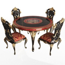 classic dinning table chairs architecture chair carved wood european set 3d model lunch leather carve dining baroque carving furnishing seat luxury furniture 3d print model - Mito3D