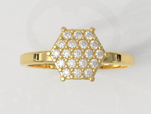 klassisch hexagon pflastern ring ringe gold schmuck paulorani modisch mode modern silber druckbar diamant 3d print model - Mito3D