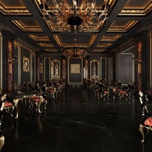 clásico restaurante interior diseño negro arquitectura oro salón baile Boda pasillo banquete habitación evento vestíbulo 3d print model - Mito3D