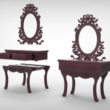 muebles clásicos de la arquitectura 3d imprimable boudoir classique maison poupe coiffeuse tabla plan ameublement caille tableau 3d print model - Mito3D