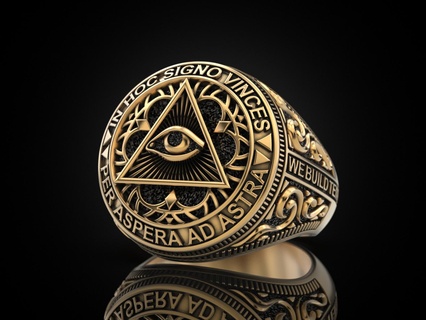 classical masonic ring Jewelry radiant delta all seeing eye symbol masons triangle pyramid jewelry print 3dprinted jewellery rings design gold silver blackening texture 3d print model - Mito3D