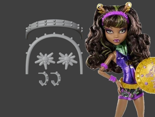 clawdeen wonder wolf headband earrings replacements art monster high doll custom accessory power ghouls 3d print model - Mito3D