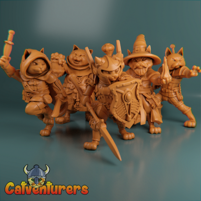 pençeler tekerlekler fantezi kediler rpg Parti kedi haydut paladin sihirbaz avcı Cadı rahip minyatür 28mm mini oyun savaş oyunları d zindan masaüstü 3D print model - Mito3D