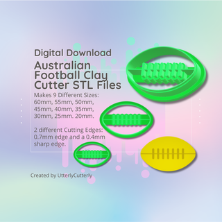 clay cutter stl file - australian football earring digital download- 9 sizes 2 versions cookie polymer geometric embossed hexagon utterlycutterly utterly cutterly fondant organic shape indie circle moon 3d print model - Mito3D