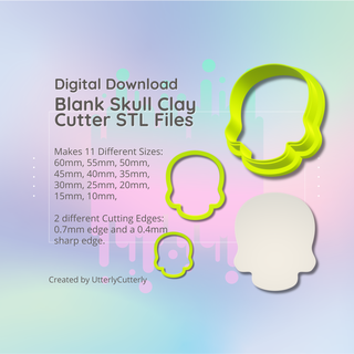 clay cutter stl file - blank skull halloween whimsigoth earring digital download- 11 sizes 2 versions cookie polymer geometric embossed hexagon utterlycutterly utterly cutterly fondant organic shape indie circle moon 3d print model - Mito3D