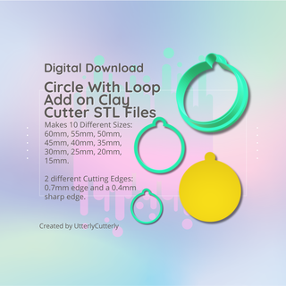 clay cutter stl file - circle add earring digital download- 10 sizes 2 versions cookie polymer geometric embossed hexagon utterlycutterly utterly cutterly fondant organic shape indie fashion 3d print model - Mito3D