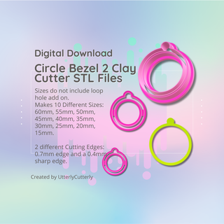 clay cutter stl file - circle bezel 2 earring digital download- 10 sizes versions cookie polymer geometric embossed hexagon utterlycutterly utterly cutterly fondant organic shape indie fashion 3d print model - Mito3D