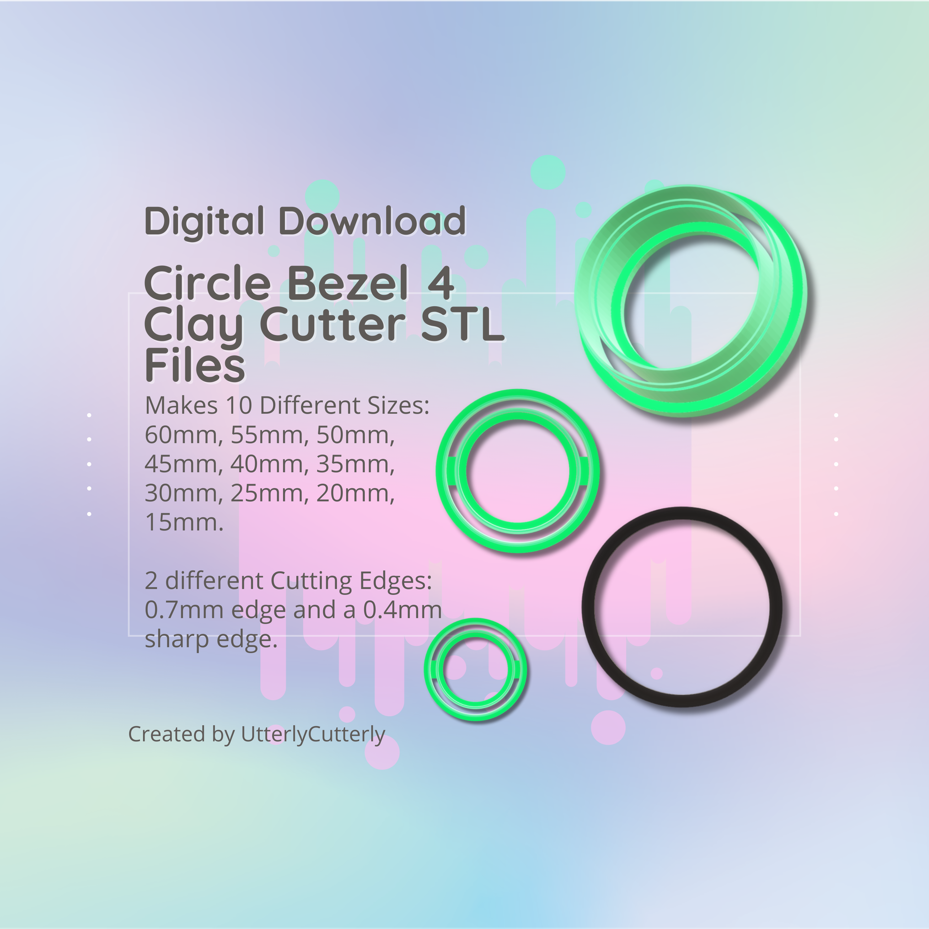 clay cutter stl file - circle bezel 4 earring digital download- 10 sizes 2 versions cookie polymer geometric embossed hexagon utterlycutterly utterly cutterly fondant organic shape indie fashion 3D print model - Mito3D