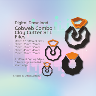 clay cutter stl file - cobweb combo 1 halloween whimsigoth earring digital download- 12 sizes 2 versions cookie polymer geometric embossed hexagon utterlycutterly utterly cutterly fondant organic shape indie circle moon 3d print model - Mito3D