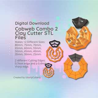 clay cutter stl file - cobweb combo 2 halloween whimsigoth earring digital download- 12 sizes versions cookie polymer geometric embossed hexagon utterlycutterly utterly cutterly fondant organic shape indie circle moon 3d print model - Mito3D