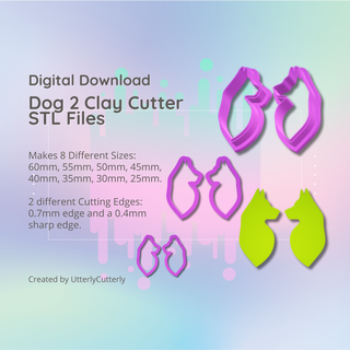 clay cutter stl file - dog 2 earring digital download- 8 sizes versions cookie polymer geometric embossed hexagon utterlycutterly utterly cutterly fondant organic shape indie circle moon 3d print model - Mito3D