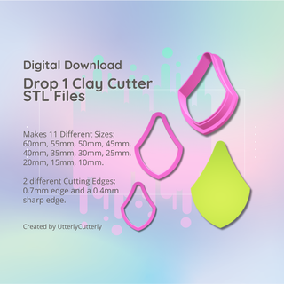 clay cutter stl file - drop 1 earring digital download- 11 sizes 2 versions cookie polymer geometric embossed hexagon utterlycutterly utterly cutterly fondant organic shape indie fashion 3d print model - Mito3D