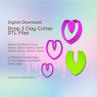 clay cutter stl file - drop 2 earring digital download- 8 sizes versions cookie polymer geometric embossed hexagon utterlycutterly utterly cutterly fondant organic shape indie circle moon 3d print model - Mito3D