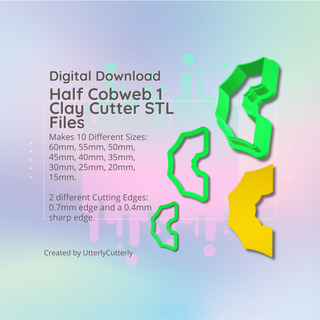 clay cutter stl file - half cobweb 1 halloween whimsigoth earring digital download- 10 sizes 2 versions cookie polymer geometric embossed hexagon utterlycutterly utterly cutterly fondant organic shape indie circle moon 3d print model - Mito3D