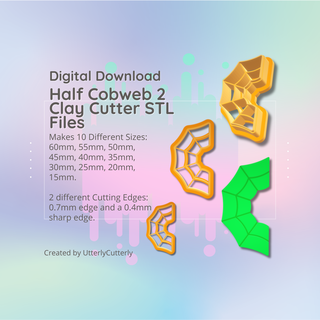 clay cutter stl file - half cobweb 2 halloween whimsigoth earring digital download- 10 sizes versions cookie polymer geometric embossed hexagon utterlycutterly utterly cutterly fondant organic shape indie circle moon 3d print model - Mito3D