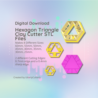 clay cutter stl file - hexagon triangle earring digital download- 8 sizes 2 versions cookie polymer geometric embossed utterlycutterly utterly cutterly fondant organic shape indie fashion 3d print model - Mito3D