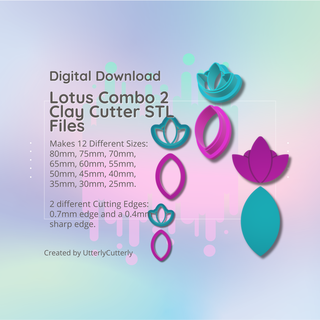 clay cutter stl file - lotus pearl combo 2 flower earring digital download- 12 sizes versions cookie polymer geometric embossed hexagon utterlycutterly utterly cutterly fondant organic shape indie fashion 3d print model - Mito3D