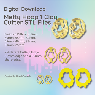 clay cutter stl file - melty hoop 1 modern minimalistic earring digital download- 8 sizes 2 versions cookie polymer geometric embossed hexagon utterlycutterly utterly cutterly fondant organic shape indie fashion 3d print model - Mito3D
