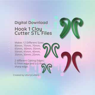 clay cutter stl file - modern hook 1 minimalistic earring digital download- 12 sizes 2 versions cookie polymer geometric embossed hexagon utterlycutterly utterly cutterly fondant organic shape indie fashion 3d print model - Mito3D