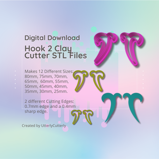 clay cutter stl file - modern hook 2 minimalistic earring digital download- 12 sizes versions cookie polymer geometric embossed hexagon utterlycutterly utterly cutterly fondant organic shape indie fashion 3d print model - Mito3D