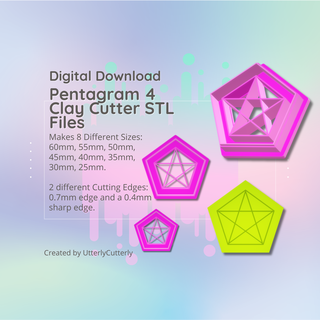 clay cutter stl file - pentagram 4 halloween whimsigoth earring digital download- 8 sizes 2 versions cookie polymer geometric embossed hexagon utterlycutterly utterly cutterly fondant organic shape indie circle moon 3d print model - Mito3D