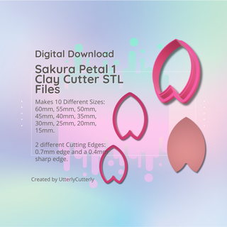 clay cutter stl file - sakura cherry blossom petal 1 flower earring digital download- 10 sizes 2 versions cookie polymer geometric embossed hexagon utterlycutterly utterly cutterly fondant organic shape indie fashion 3d print model - Mito3D