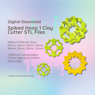 clay cutter stl file - spiked hoop 1 earring digital download- 8 sizes 2 versions cookie polymer geometric embossed hexagon utterlycutterly utterly cutterly fondant organic shape indie fashion 3d print model - Mito3D