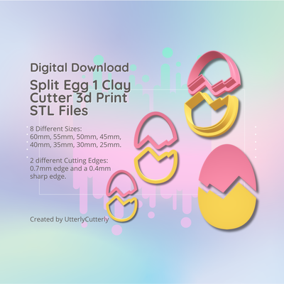 clay cutter stl file - split easter egg 1- spring earring digital download- 8 sizes 2 versions cookie polymer geometric embossed hexagon utterlycutterly utterly cutterly fondant organic shape indie fashion 3d print model - Mito3D