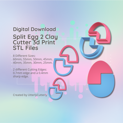 clay cutter stl file - split easter egg 2- spring earring digital download- 8 sizes 2 versions cookie polymer geometric embossed hexagon utterlycutterly utterly cutterly fondant organic shape indie fashion 3d print model - Mito3D