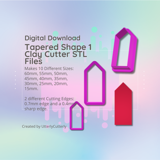 clay cutter stl file - tapered 1 modern geometric earring digital download- 10 sizes 2 versions cookie polymer embossed hexagon utterlycutterly utterly cutterly fondant organic shape indie circle moon 3d print model - Mito3D