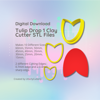 clay cutter stl file - tulip drop 1 earring digital download- 10 sizes 2 versions cookie polymer geometric embossed hexagon utterlycutterly utterly cutterly fondant organic shape indie fashion 3d print model - Mito3D