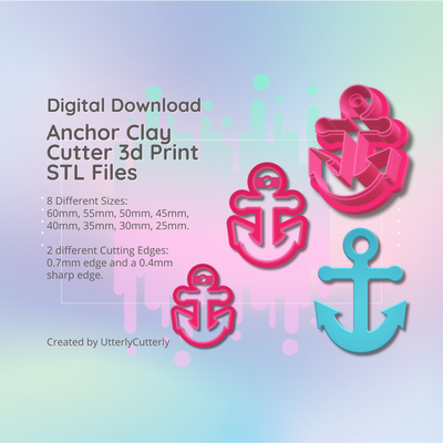 clay cutter stl file anchor- earring digital download- 8 sizes & 2 versions cookie polymer geometric embossed hexagon utterlycutterly utterly cutterly fondant organic shape indie fashion 3d print model - Mito3D