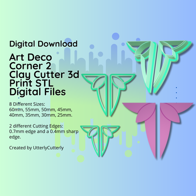 clay cutter stl file art deco corner 2 elegant earring digital download- 8 sizes & versions cookie jewelry polymer geometric embossed hexagon utterlycutterly utterly cutterly fondant organic shape indie fashion 3d print model - Mito3D