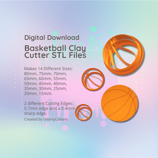 clay cutter stl file basketball - sports earring digital download- 14 sizes & 2 versions cookie christmas ornament Jewelry polymer geometric embossed hexagon utterlycutterly utterly cutterly fondant organic shape indie fashion 3d print model - Mito3D