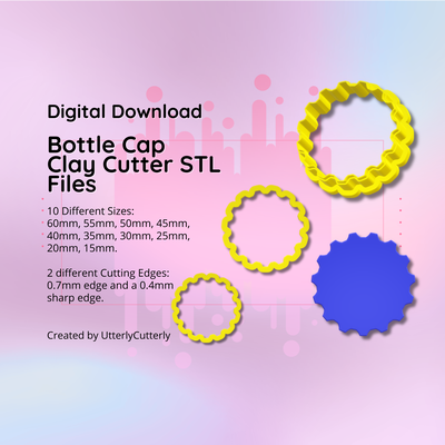 clay cutter stl file bottle cap- gaming earring digital download- 10 sizes & 2 versions cookie jewelry polymer geometric embossed hexagon utterlycutterly utterly cutterly fondant organic shape indie fashion 3d print model - Mito3D
