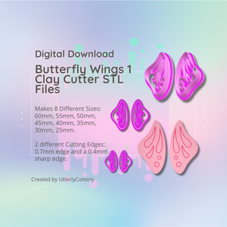 clay cutter stl file butterfly wings 1 - earring digital file download- 8 sizes 2 cutter versions cookie cutter  3d print model - Mito3D