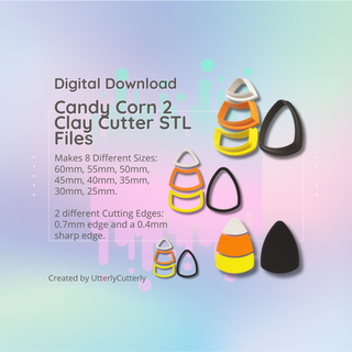 clay cutter stl file candy corn 2 - halloween earring digital download- 8 sizes versions cookie polymer geometric embossed hexagon utterlycutterly utterly cutterly fondant organic shape indie fashion 3d print model - Mito3D