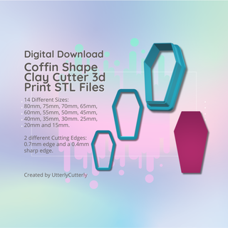 clay cutter stl file coffin- gothic halloween earring digital download- 14 sizes & 2 versions cookie 3d print model - Mito3D