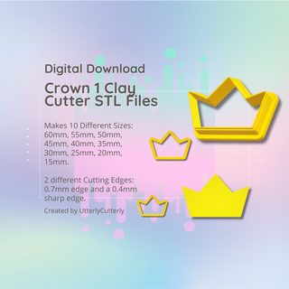 clay cutter stl file crown 1 - artist back school earring digital download- 10 sizes 2 versions cookie Jewelry polymer geometric embossed hexagon utterlycutterly utterly cutterly fondant organic shape indie fashion 3d print model - Mito3D
